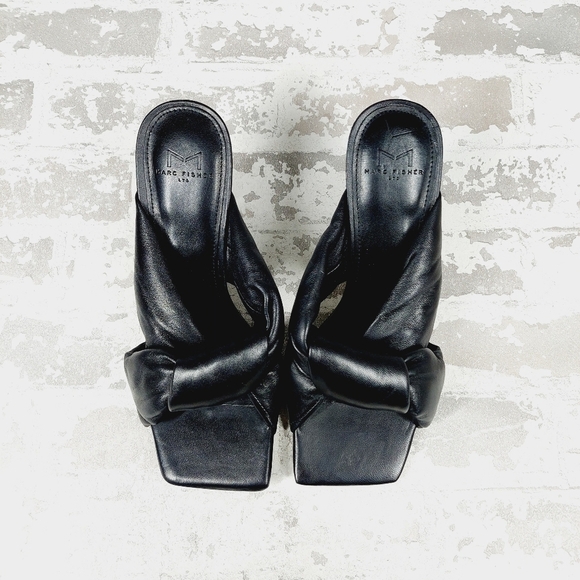 New Marc Fisher LTD Dellian Black Leather Heeled Sandals A212 - Picture 7 of 12